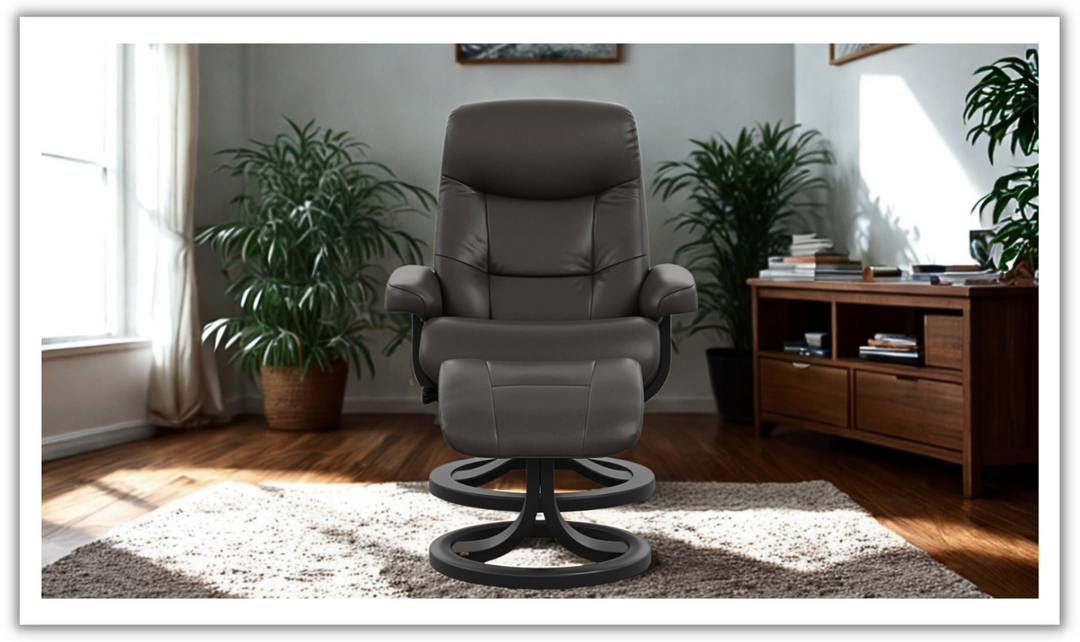 Fjords Muldal R Leather Manual Swivel Recliner Chair with Footstool in Two Sizes-Jennifer Furniture