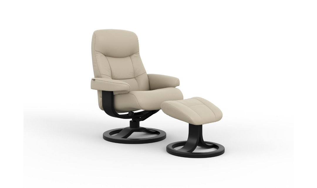 Fjords Muldal R Leather Manual Swivel Recliner Chair with Footstool in Two Sizes-Jennifer Furniture