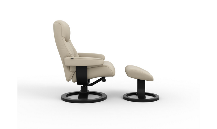 Fjords Muldal R Leather Manual Swivel Recliner Chair with Footstool in Two Sizes-Jennifer Furniture