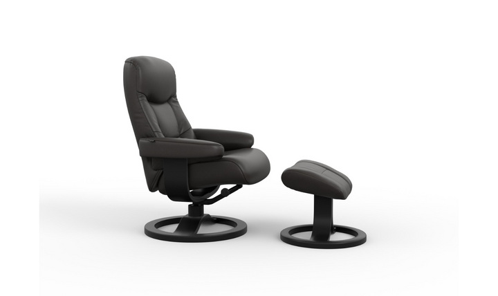 Fjords Muldal R Leather Manual Swivel Recliner Chair with Footstool in Two Sizes-Jennifer Furniture