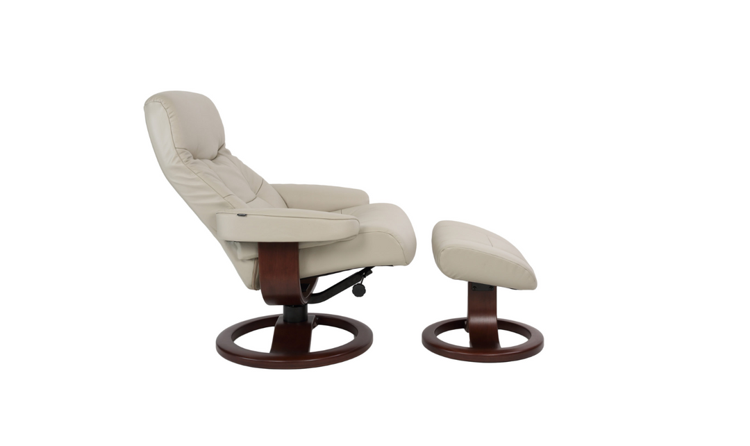 Fjords Muldal R Leather Manual Swivel Recliner Chair with Footstool in Two Sizes-Jennifer Furniture