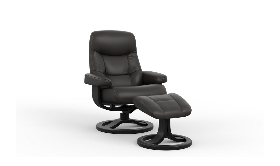 Fjords Muldal R Leather Manual Swivel Recliner Chair with Footstool in Two Sizes-Jennifer Furniture