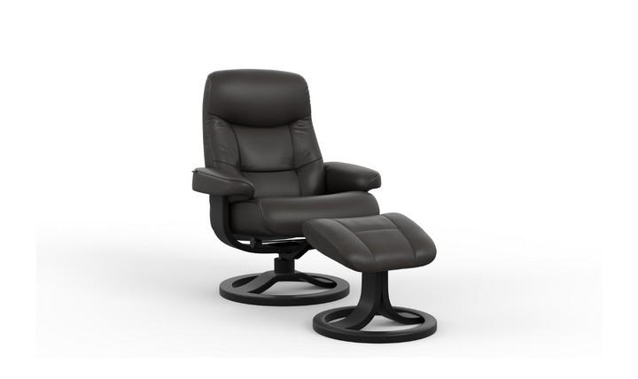Fjords Muldal R Leather Manual Swivel Recliner Chair with Footstool in Two Sizes-Jennifer Furniture