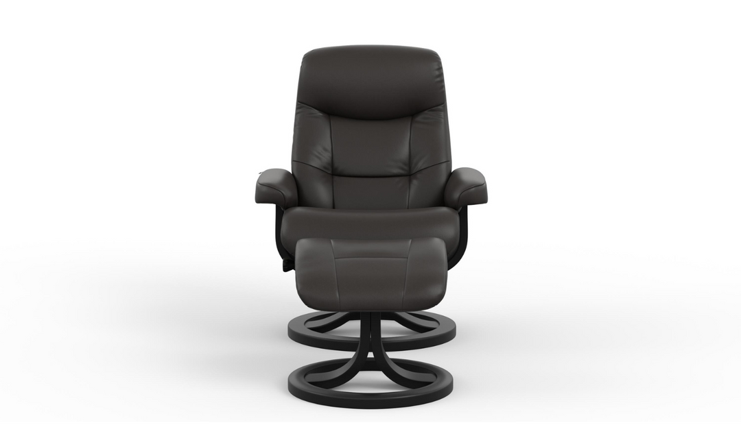 Fjords Muldal R Leather Manual Swivel Recliner Chair with Footstool in Two Sizes-Jennifer Furniture