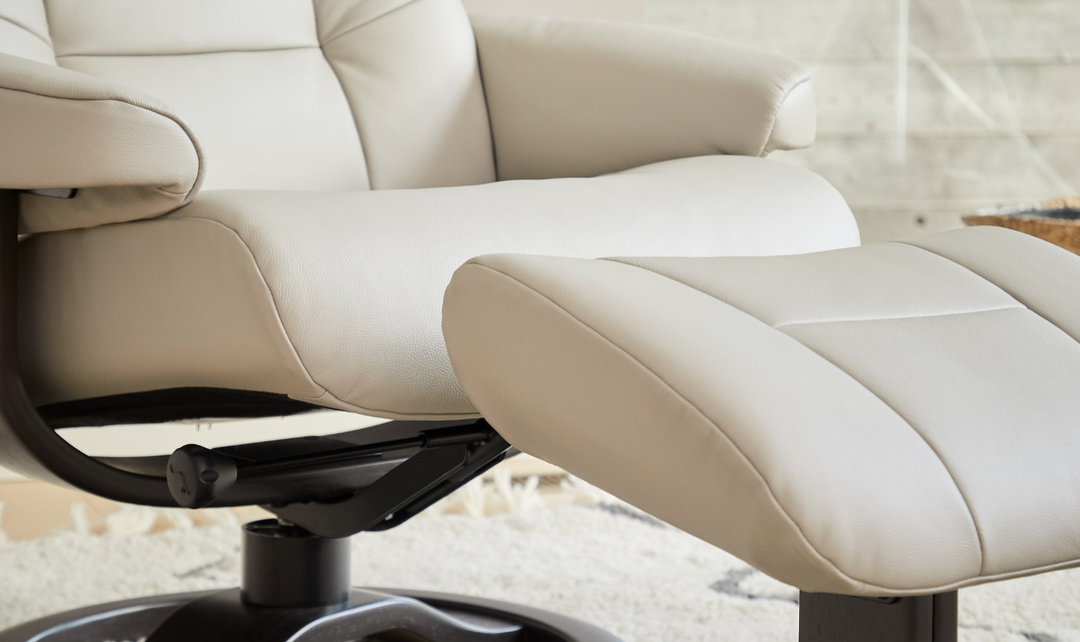 Fjords Muldal R Leather Manual Swivel Recliner Chair with Footstool in Two Sizes-Jennifer Furniture