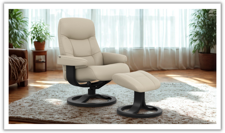 Fjords Muldal R Leather Manual Swivel Recliner Chair with Footstool in Two Sizes-Jennifer Furniture
