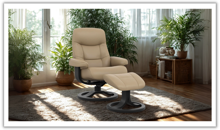 Fjords Muldal R Leather Manual Swivel Recliner Chair with Footstool in Two Sizes-Jennifer Furniture