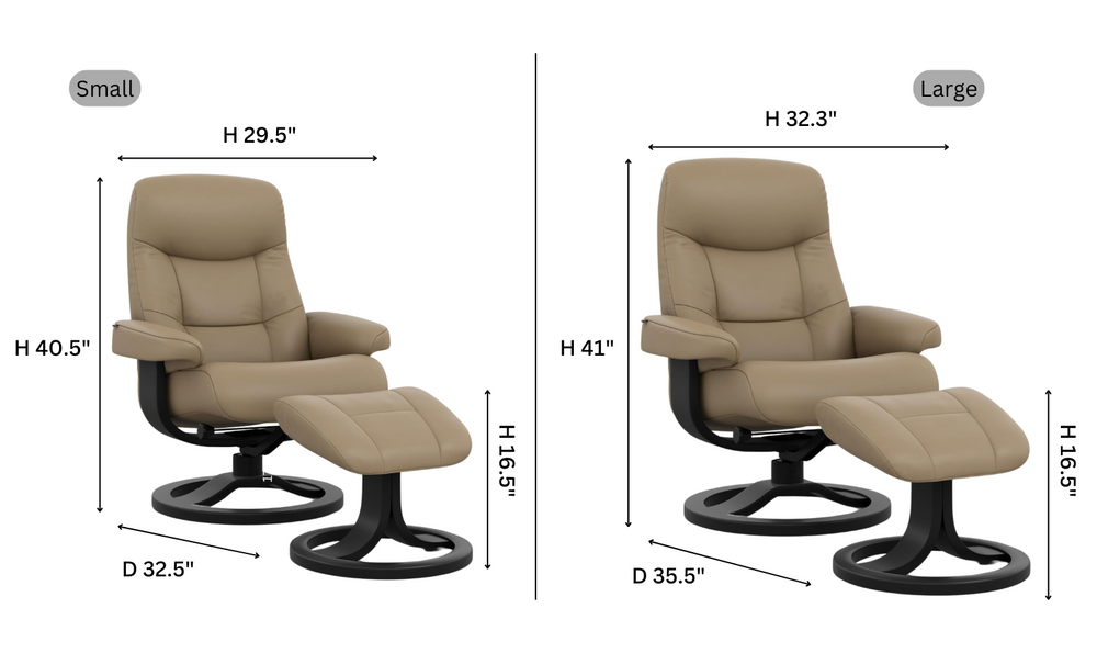 Fjords Muldal R Leather Manual Swivel Recliner Chair with Footstool in Two Sizes-Jennifer Furniture