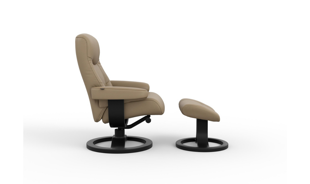 Fjords Muldal R Leather Manual Swivel Recliner Chair with Footstool in Two Sizes-Jennifer Furniture