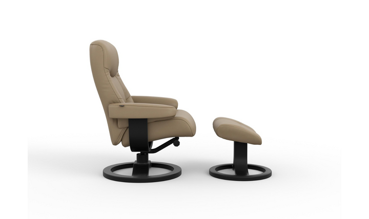 Fjords Muldal R Leather Manual Swivel Recliner Chair with Footstool in Two Sizes-Jennifer Furniture