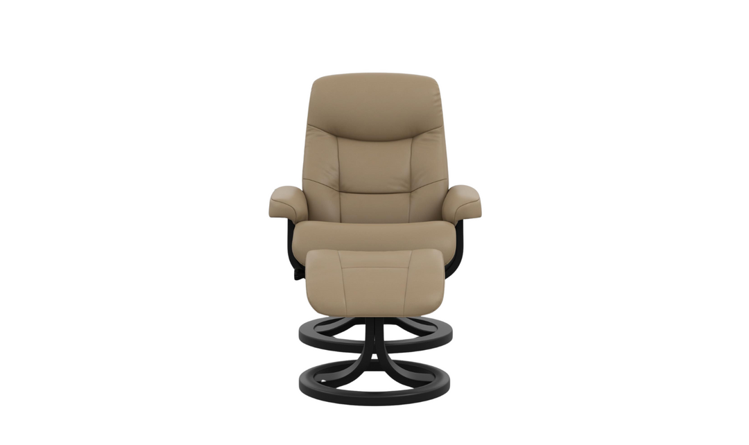 Fjords Muldal R Leather Manual Swivel Recliner Chair with Footstool in Two Sizes-Jennifer Furniture