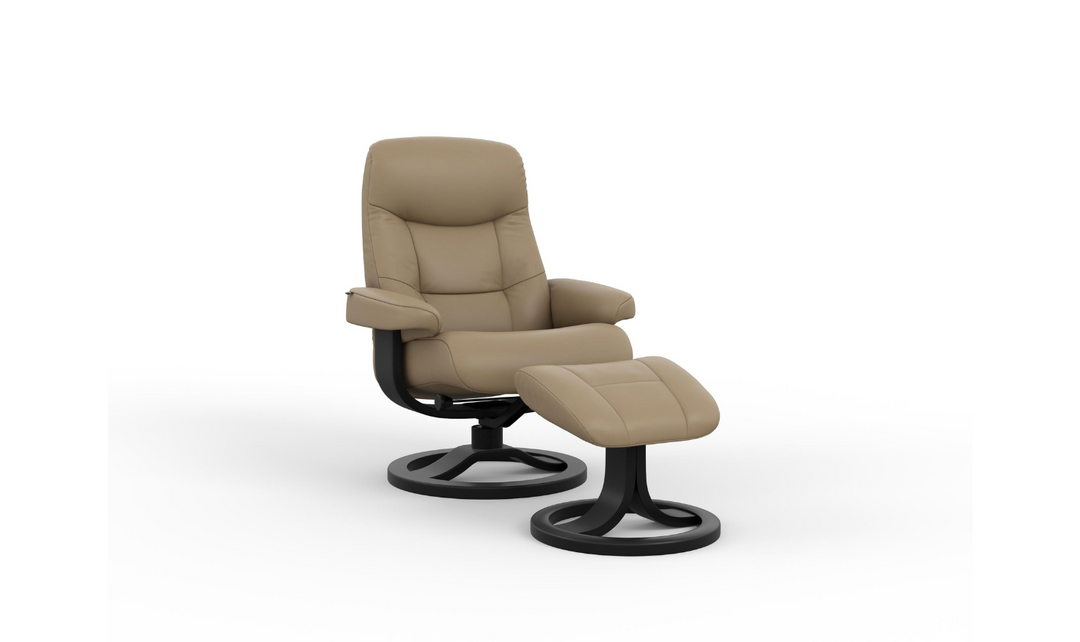 Fjords Muldal R Leather Manual Swivel Recliner Chair with Footstool in Two Sizes-Jennifer Furniture