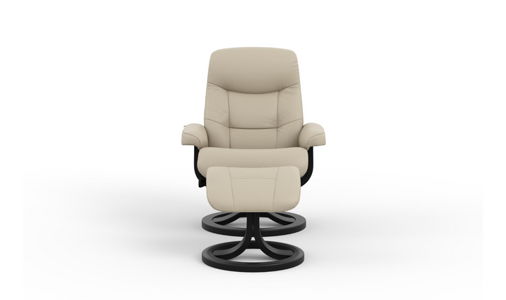 Fjords Muldal R Leather Manual Swivel Recliner Chair with Footstool in Two Sizes-Jennifer Furniture