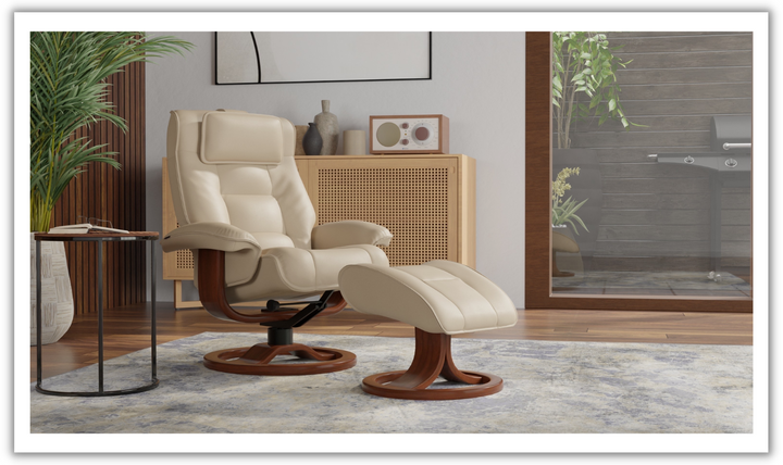 Mustang R Leather Swivel Manual Recliner Chair with Footstool in Two Sizes-Jennifer Furniture