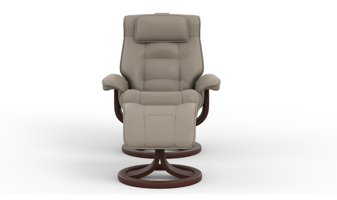 Mustang R Leather Swivel Manual Recliner Chair with Footstool in Two Sizes-Jennifer Furniture