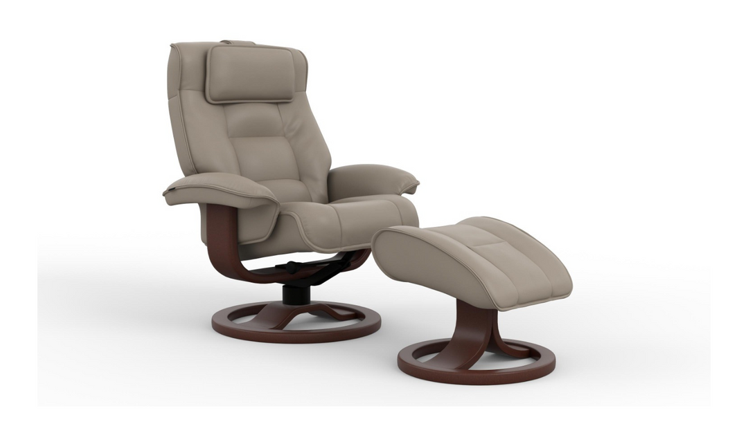 Mustang R Leather Swivel Manual Recliner Chair with Footstool in Two Sizes-Jennifer Furniture