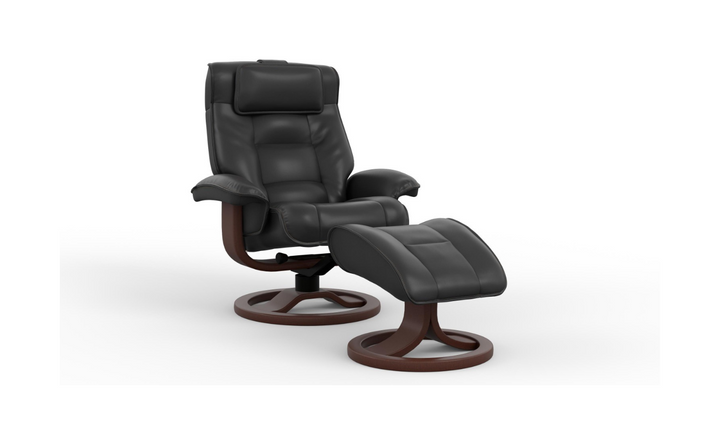 Mustang R Leather Swivel Manual Recliner Chair with Footstool in Two Sizes-Jennifer Furniture