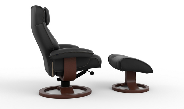 Mustang R Leather Swivel Manual Recliner Chair with Footstool in Two Sizes-Jennifer Furniture