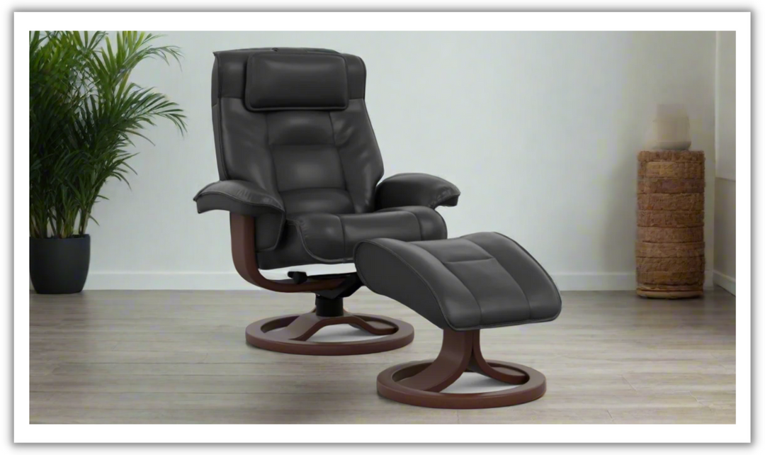 Mustang R Leather Swivel Manual Recliner Chair with Footstool in Two Sizes-Jennifer Furniture