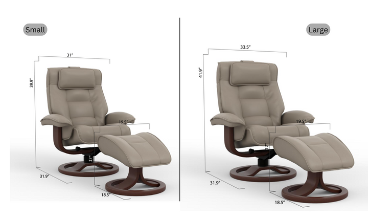 Mustang R Leather Swivel Manual Recliner Chair with Footstool in Two Sizes-Jennifer Furniture