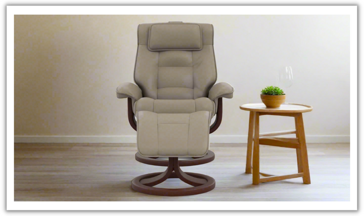 Mustang R Leather Swivel Manual Recliner Chair with Footstool in Two Sizes-Jennifer Furniture