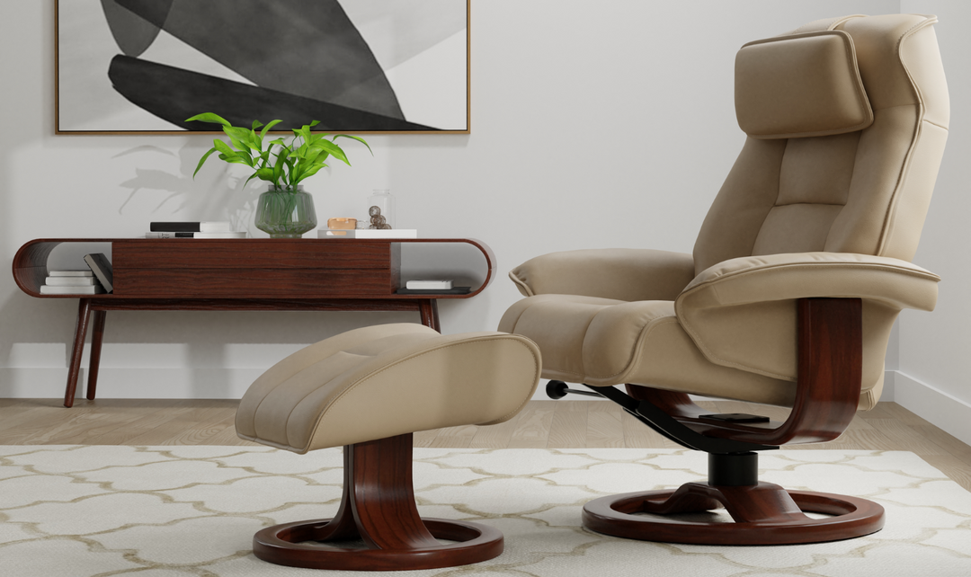 Mustang R Leather Swivel Manual Recliner Chair with Footstool in Two Sizes-Jennifer Furniture
