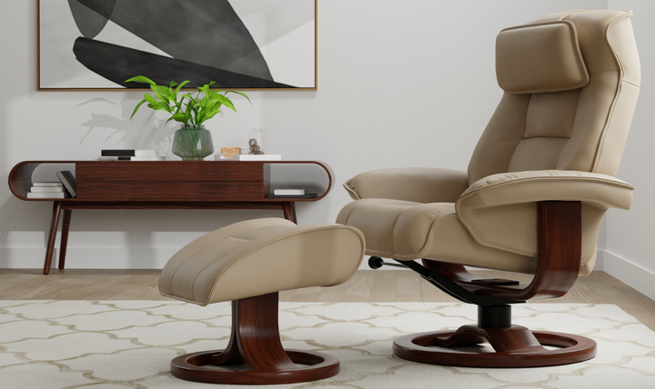 Mustang R Leather Swivel Manual Recliner Chair with Footstool in Two Sizes-Jennifer Furniture