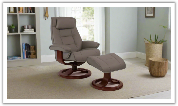 Mustang R Leather Swivel Manual Recliner Chair with Footstool in Two Sizes-Jennifer Furniture
