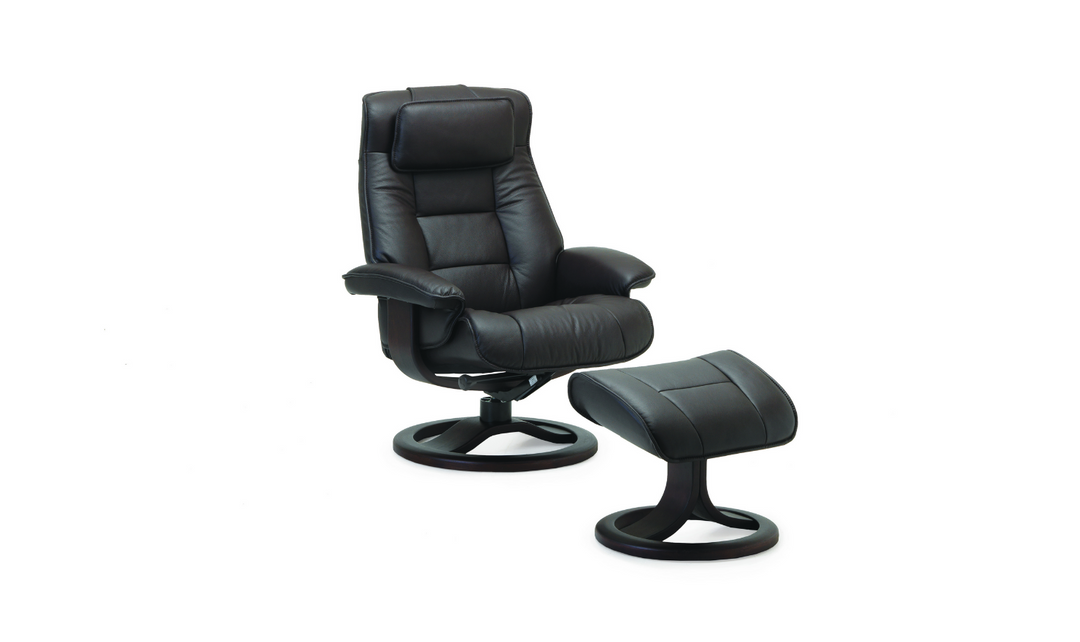 Mustang R Leather Swivel Manual Recliner Chair with Footstool in Two Sizes-Jennifer Furniture