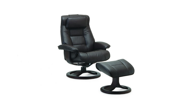 Mustang R Leather Swivel Manual Recliner Chair with Footstool in Two Sizes-Jennifer Furniture