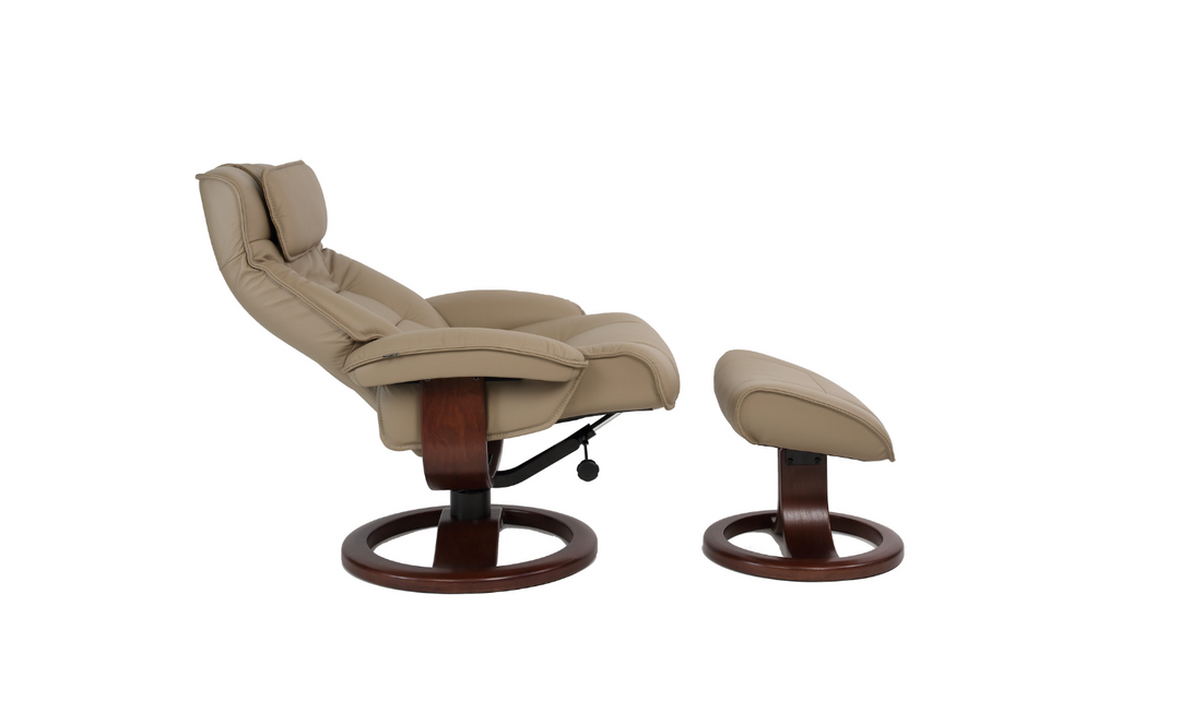 Mustang R Leather Swivel Manual Recliner Chair with Footstool in Two Sizes-Jennifer Furniture