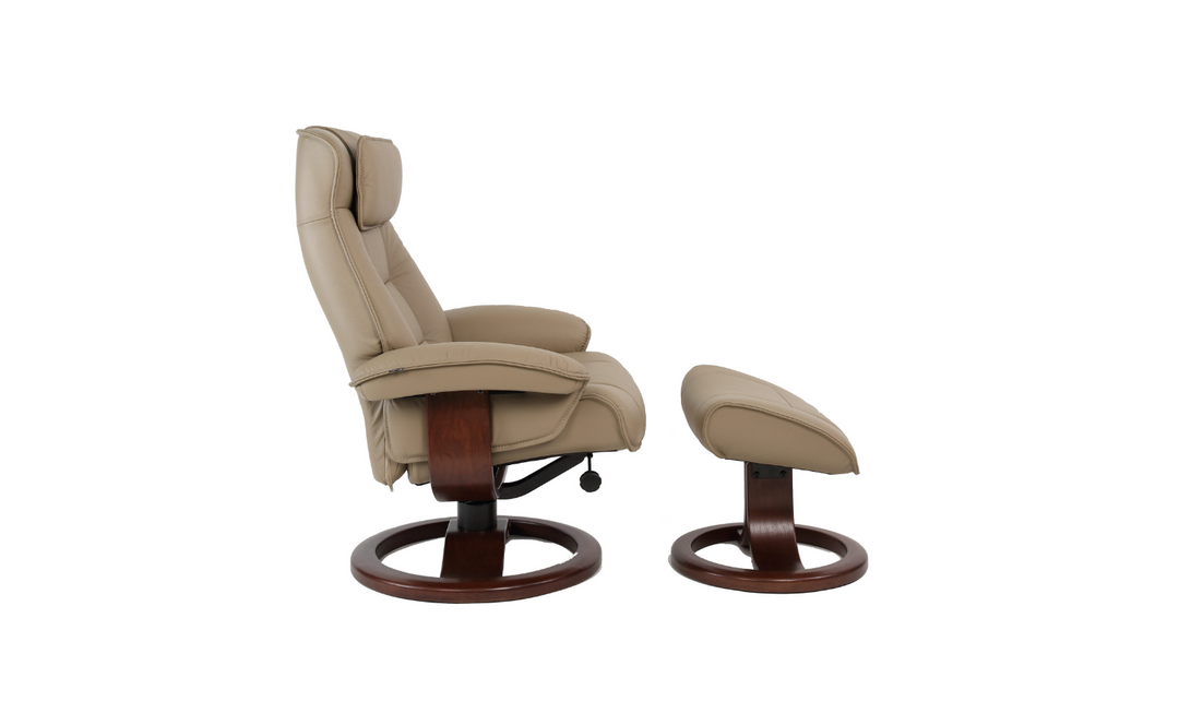 Mustang R Leather Swivel Manual Recliner Chair with Footstool in Two Sizes-Jennifer Furniture