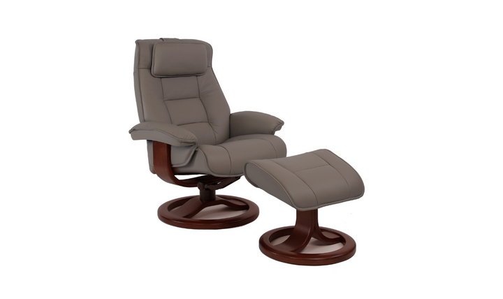Mustang R Leather Swivel Manual Recliner Chair with Footstool in Two Sizes-Jennifer Furniture
