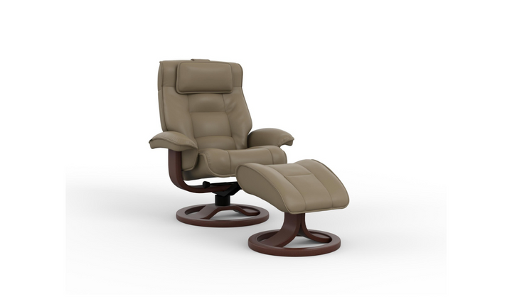Mustang R Leather Swivel Manual Recliner Chair with Footstool in Two Sizes-Jennifer Furniture