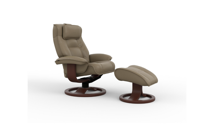 Mustang R Leather Swivel Manual Recliner Chair with Footstool in Two Sizes-Jennifer Furniture