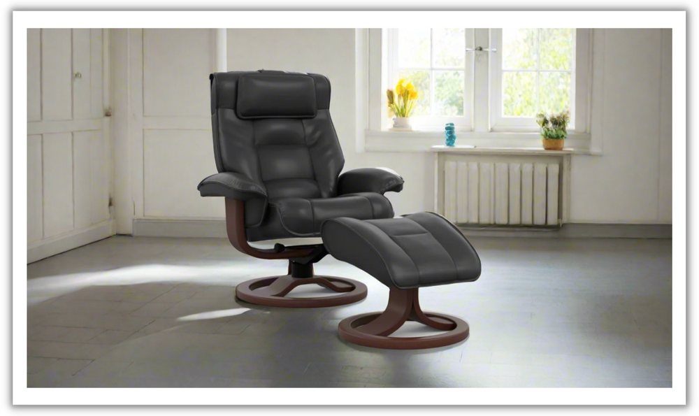 Mustang R Leather Swivel Manual Recliner Chair with Footstool in Two Sizes-Jennifer Furniture