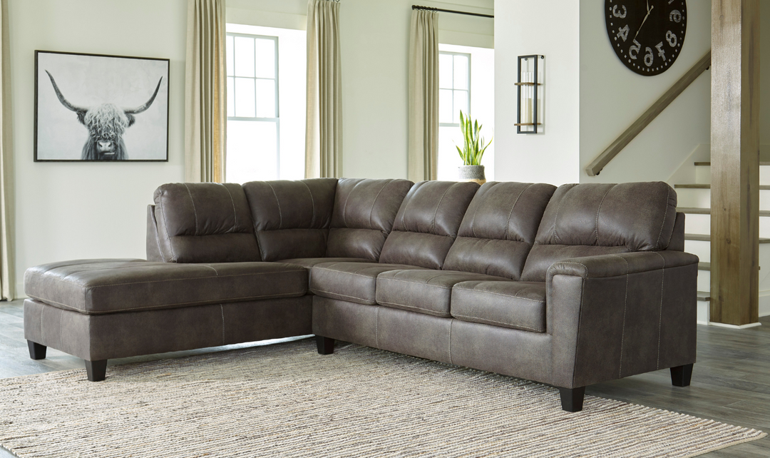 Navi L-Shaped Leather Sectional Sofa With Sleeper