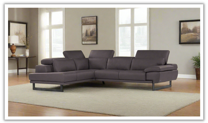 Nicoletti Italia Jersey 4-Seater L-Shape Leather Chaise Sectional in Coat Brown