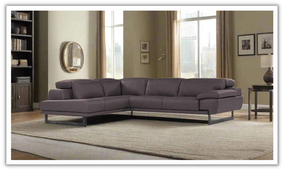 Nicoletti Italia Jersey 4-Seater L-Shape Leather Chaise Sectional in Coat Brown