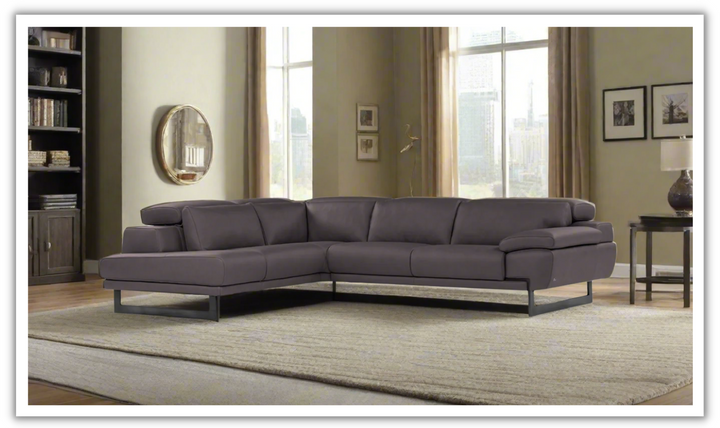 Nicoletti Italia Jersey 4-Seater L-Shape Leather Chaise Sectional in Coat Brown