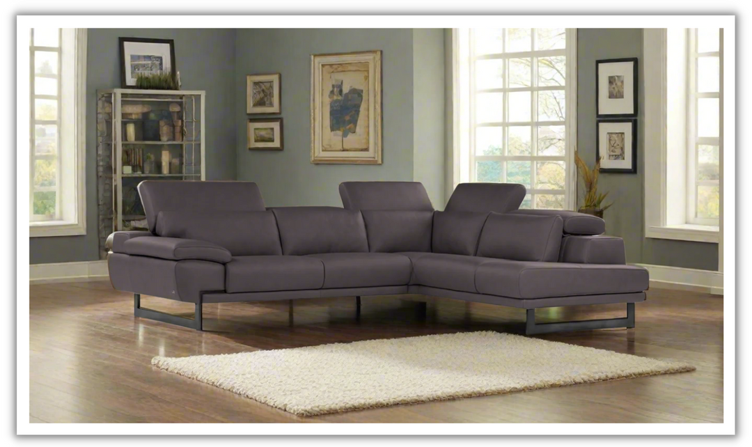 Nicoletti Italia Jersey 4-Seater L-Shape Leather Chaise Sectional in Coat Brown