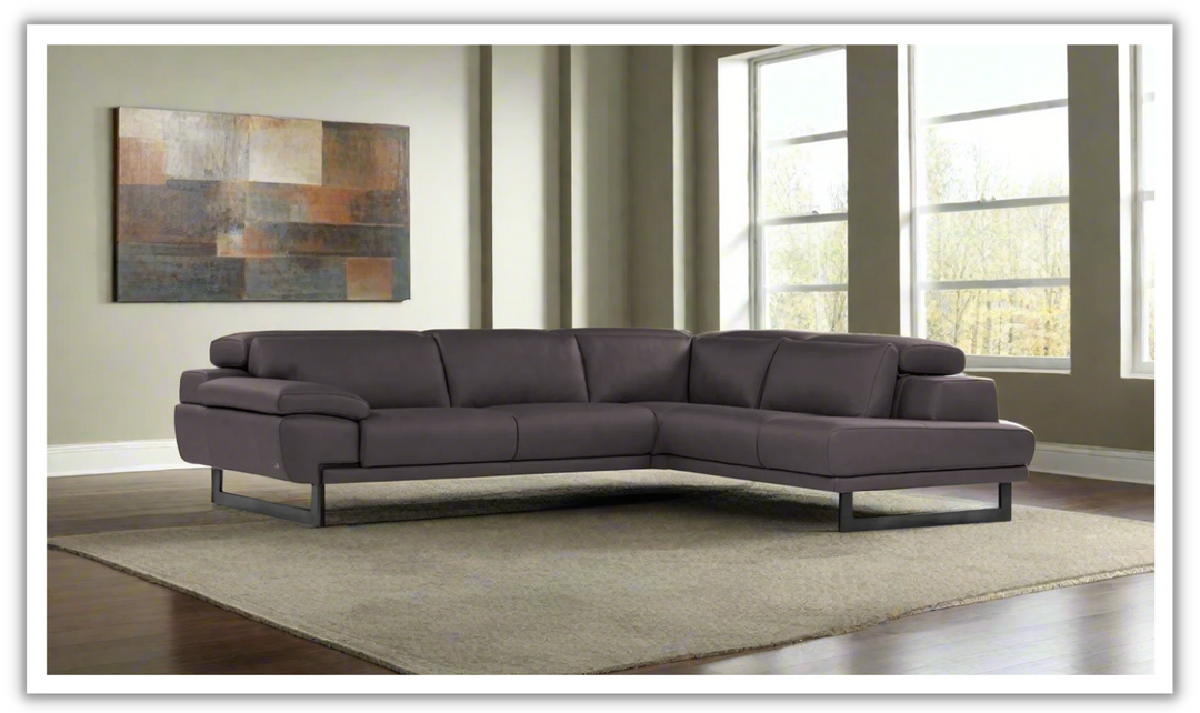 Nicoletti Italia Jersey 4-Seater L-Shape Leather Chaise Sectional in Coat Brown