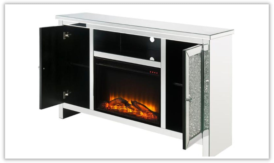 Noralie Electric Mirrored Silver Freestanding Fireplace