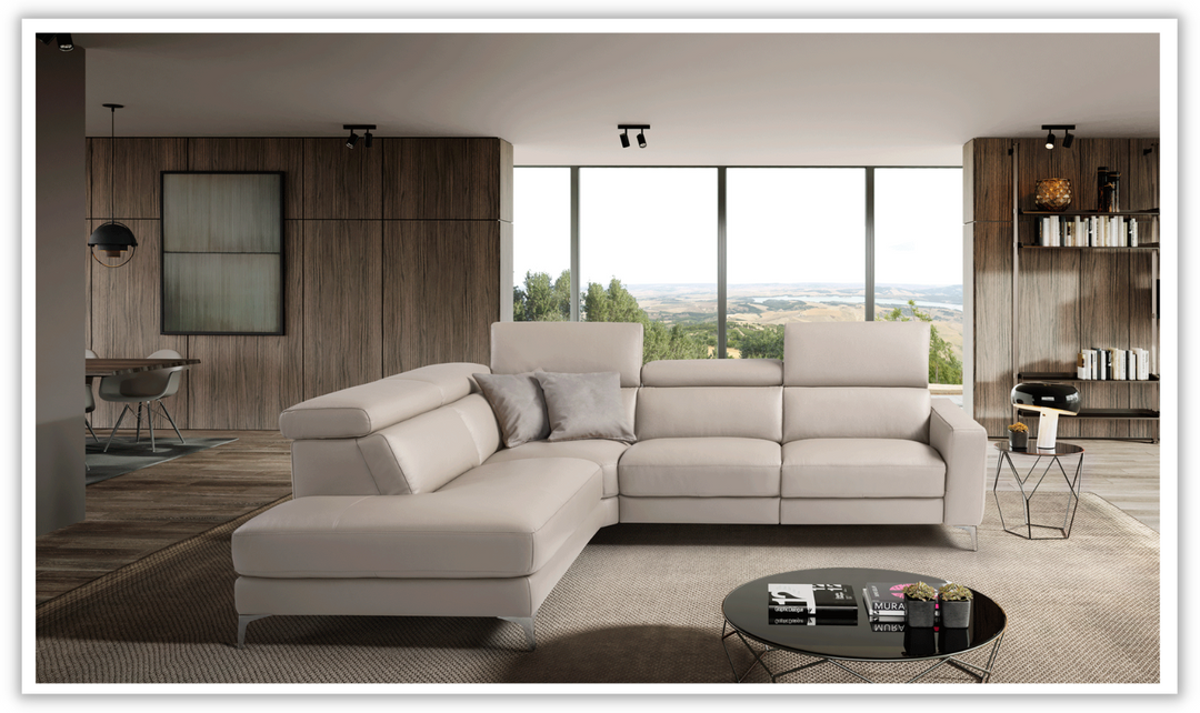  ESF Italia Point Cream Leather Sectional with Chaise