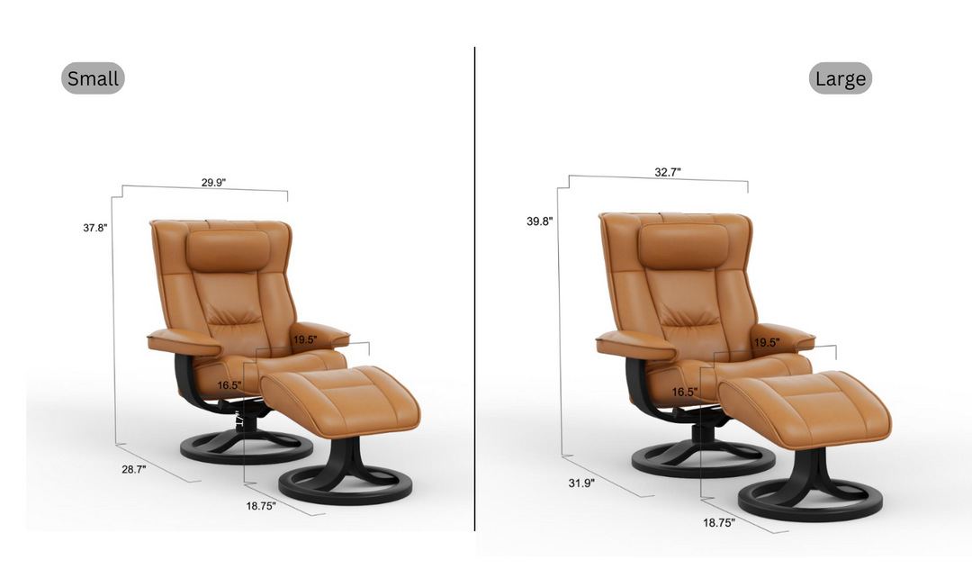 Regent R Leather Swivel Manual Recliner Chair with Footstool in Two Sizes-Jennifer Furniture