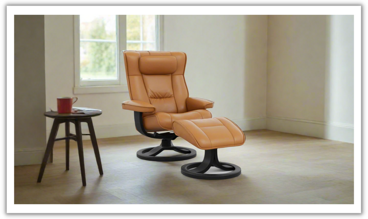 Regent R Leather Swivel Manual Recliner Chair with Footstool in Two Sizes-Jennifer Furniture