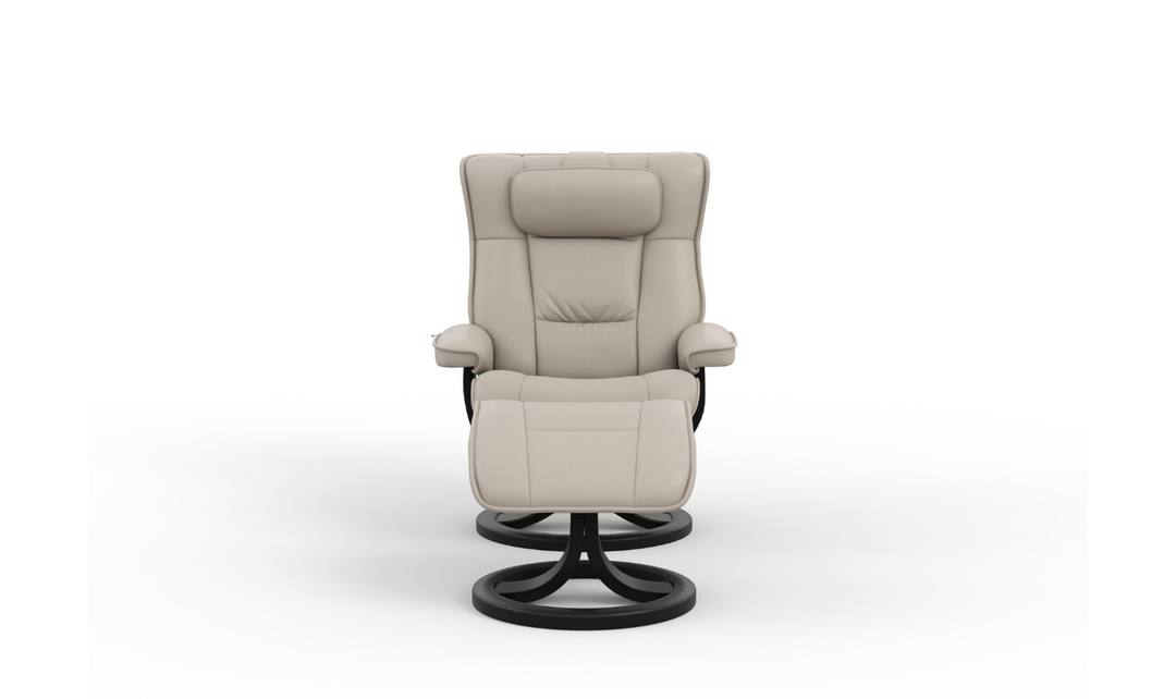 Regent R Leather Swivel Manual Recliner Chair with Footstool in Two Sizes-Jennifer Furniture