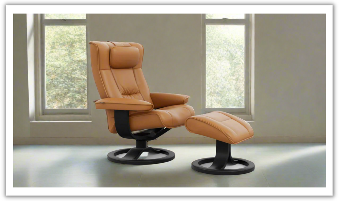 Regent R Leather Swivel Manual Recliner Chair with Footstool in Two Sizes-Jennifer Furniture