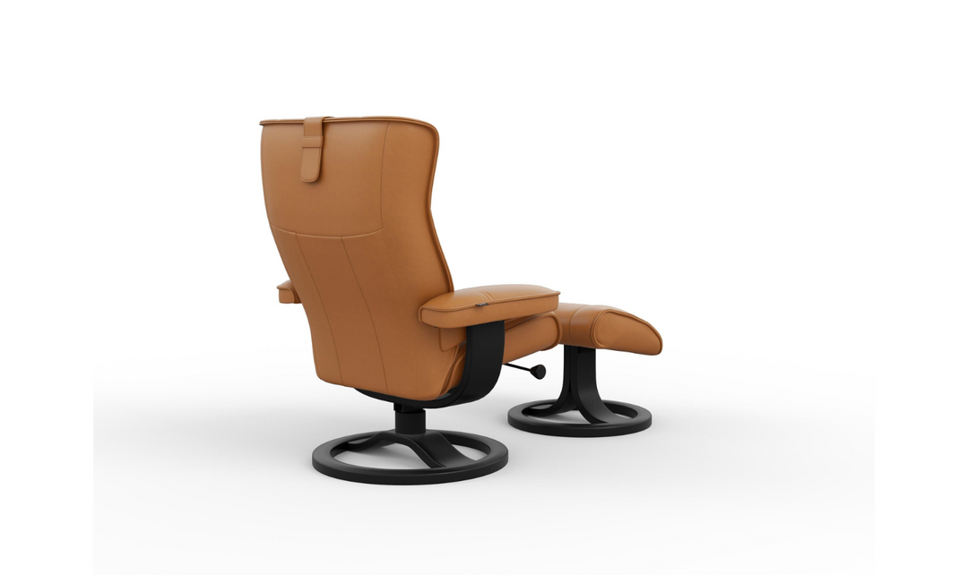 Regent R Leather Swivel Manual Recliner Chair with Footstool in Two Sizes-Jennifer Furniture