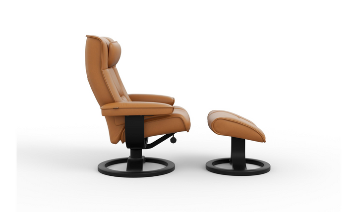 Regent R Leather Swivel Manual Recliner Chair with Footstool in Two Sizes-Jennifer Furniture